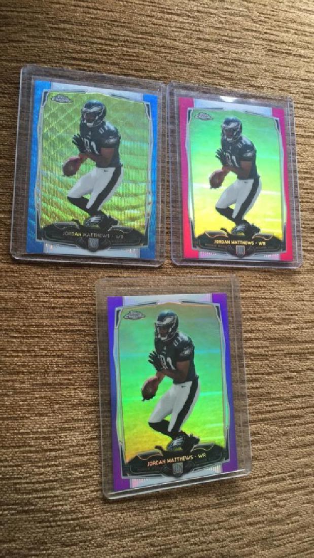 Jordan Matthews 2014 tops chrome colored rookie: light blue pulsar rookie/pink chrome refractor/399 purple refractor rookie