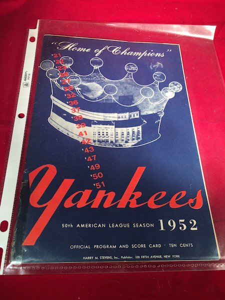 1952 NEW YORK YANKEES VS WASHINGTON SENATORS OFFICAL (1 of 2)