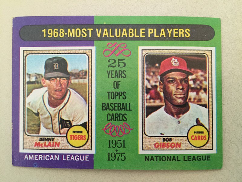 1975 Topps #206 1968 MVP Denny McClain Bob Gibson (1 of 1)