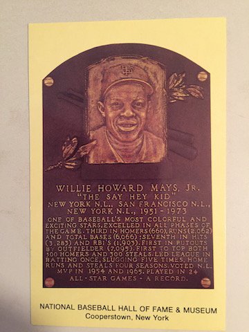 Willie Mays Hall of Fame Postcard: Willie Mays Hall of Fame Postcard