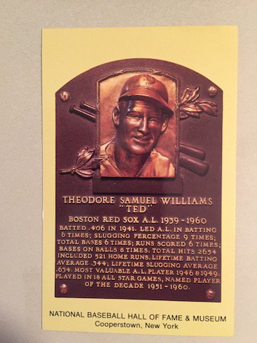 Ted Williams Hall of Fame Postcard (1 of 1)