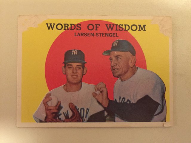 Casey Stengel Don Larson 1959 Topps Words of Wisdom: Corner Damage Surface Loss Upper Corners