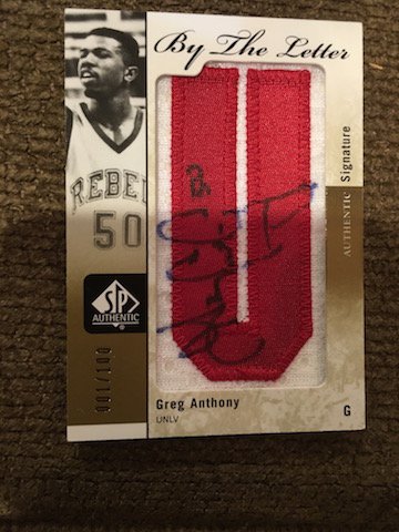 2011-12 Greg Anthony By The Letter autographed patch: 2011-12 Greg Anthony By The Letter autographed patch card /100