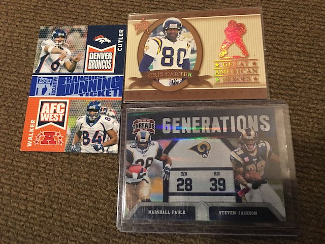 1999 (VIKINGS) Rookies & Stars Great American Heroes #5: 1999 (VIKINGS) Rookies & Stars Great American Heroes #5 Cris Carter /2500 Marshall Faulk Steven Jackson Threads Generations SP to 100 and Walker Cutler Winning Ticket SP