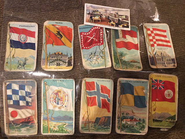 RECRUIT Little Cigars Nautical FLAGS OF ALL NATIONS: RECRUIT Little Cigars Nautical FLAGS OF ALL NATIONS Tobacco Trading Cards in Poor Condition lot