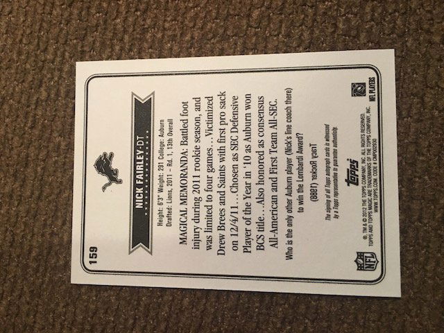 Topps Magic Nick Fairley-DT #159 Certified Autograph (1 of 2)