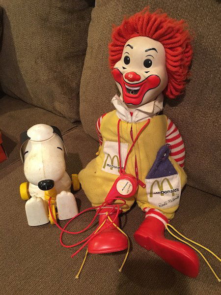 Vintage Ronald Mcdonald Plush Toy 1970â€™s and Snoopy: Vintage Ronald Mcdonald Plush Toy 1970â€™s and Snoopy Woodpecker Pull Toy Lot