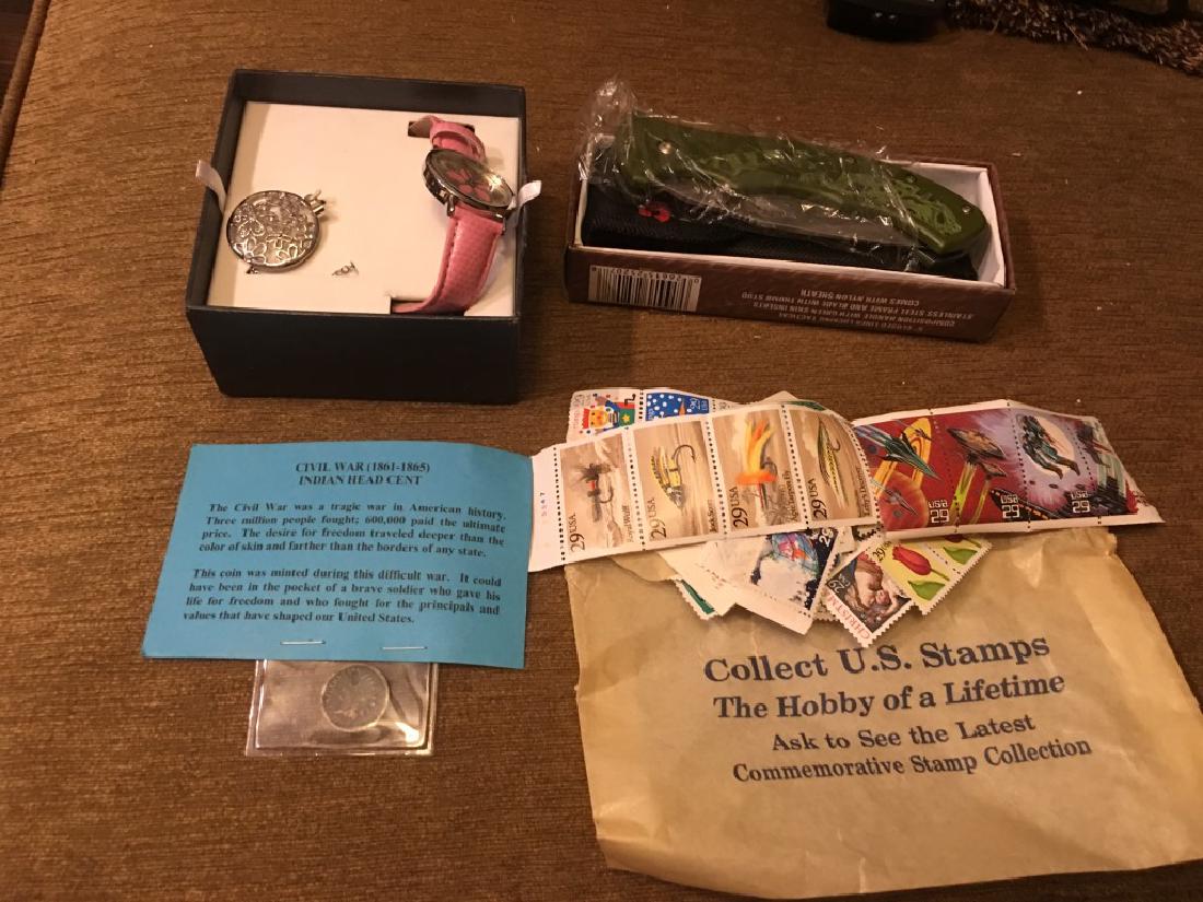 Civil War Indian Head Cent Pocket Knife Stamps: Civil War Indian Head Cent Pocket Knife Stamps and Jewelry Lot