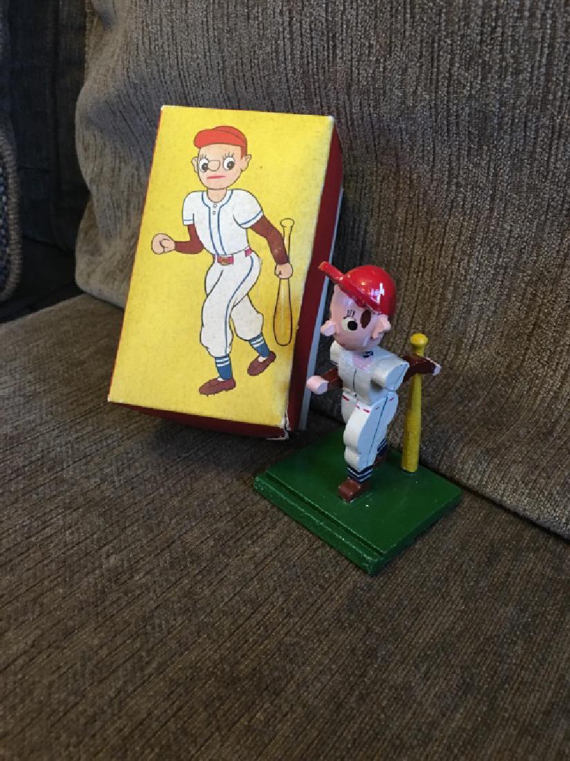 Vintage Wooden Mini Baseball Player Bobblehead (1 of 4)