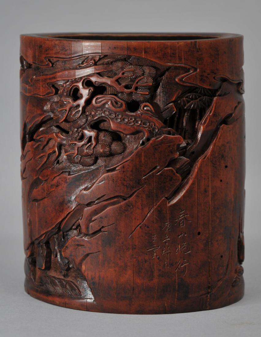 Bamboo brush pot. China. 18th century. Surface carved (1 of 8)
