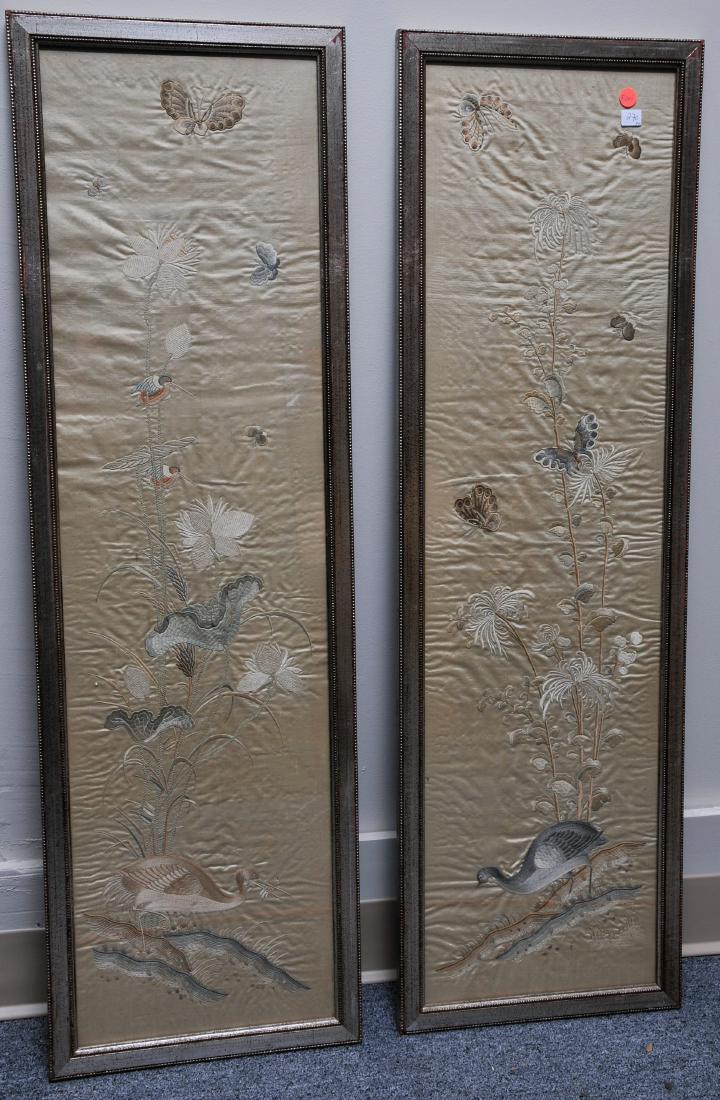 Pair of embroidered silk panels. China. 19th century. (1 of 9)