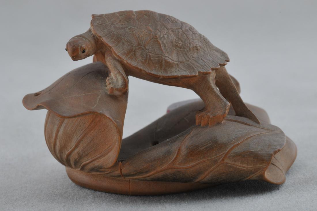 Carved wooden Netuske. Japan. 19th C. Turtle on Lotus. (1 of 6)