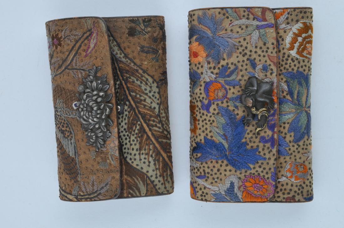 Two pouches. Japan. Meiji period. Embroidered leather. (1 of 7)