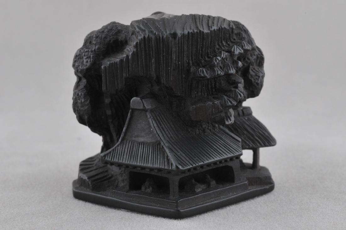 Carved wooden Netsuke. Japan. 18th/19th century.: Carved wooden Netsuke. Japan. 18th/19th century. Carving of mountains and pavillions. 1-1/4". All items in session one were collected by William H. Smith (1853-1923)