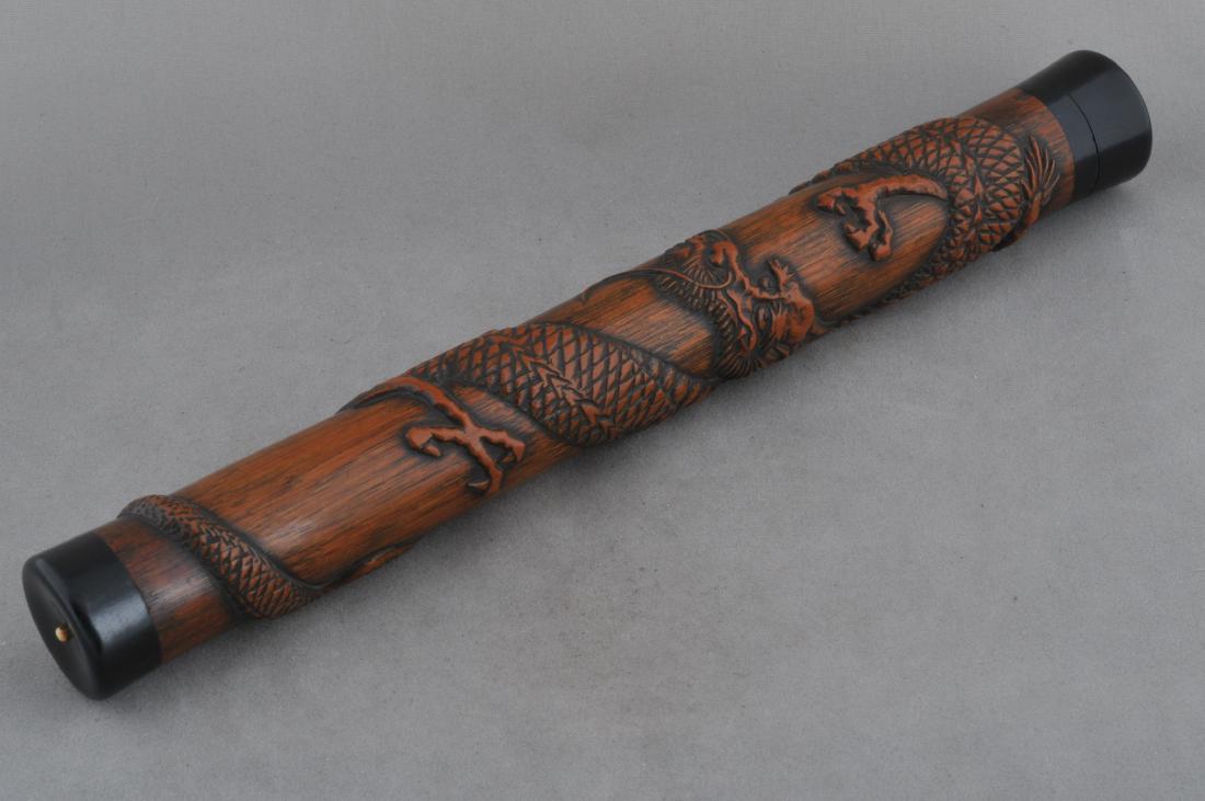 Carved bamboo perfumer. China. 18th century. Carved: Carved bamboo perfumer. China. 18th century. Carved with a swirling dragon. 9-1/4". All items in session one were collected by William H. Smith (1853-1923)