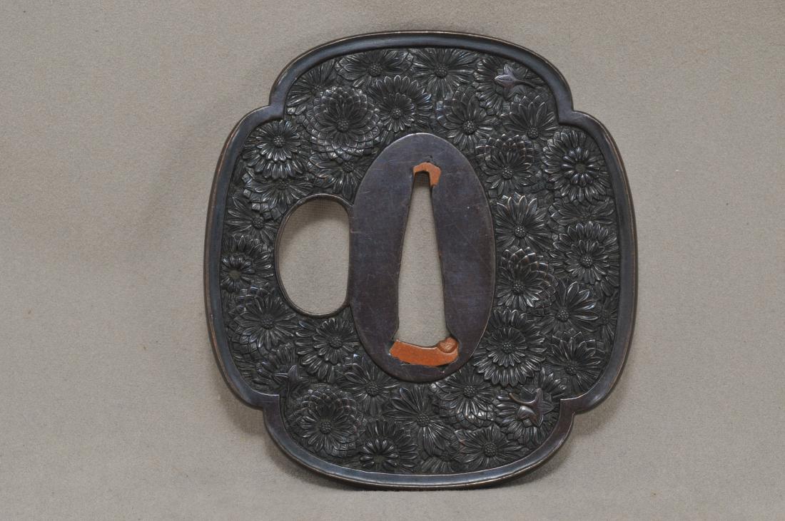 Handguard. Japan. 18th century. Shibuichi carved with (1 of 4)