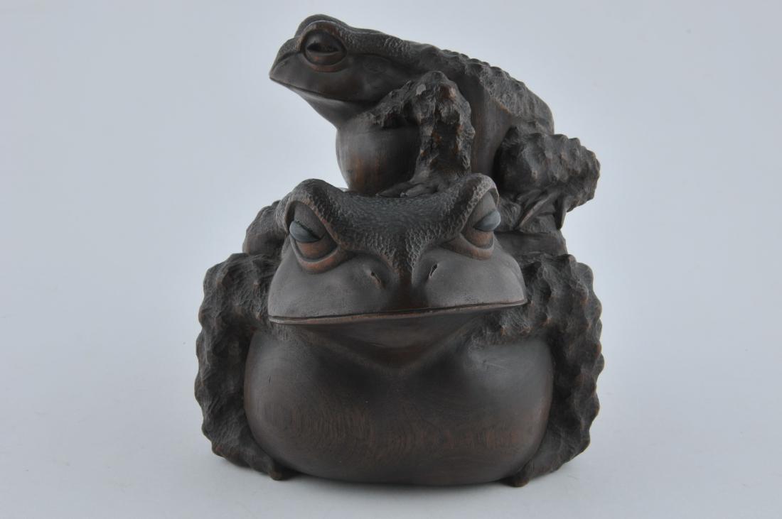Wood carving. Meiji period. Carving of two frogs. (1 of 10)