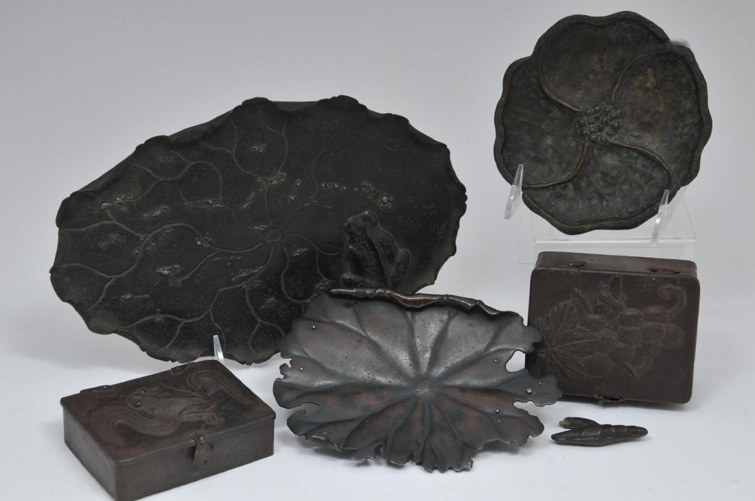 Lot of five assorted metal works. Japan. Meiji period. (1 of 9)
