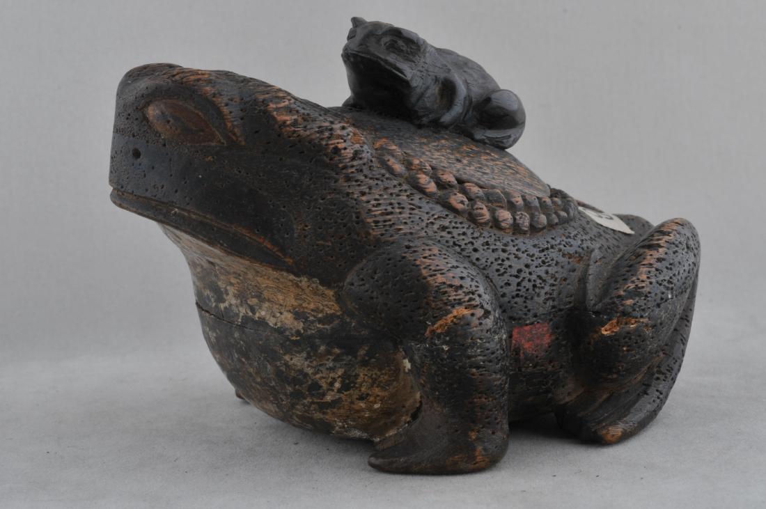 Carved wooden box. Japan. 19th century. Two frogs .: Carved wooden box. Japan. 19th century. Two frogs . Painted surface. 5" long. All items in session one were collected by William H. Smith (1853-1923)