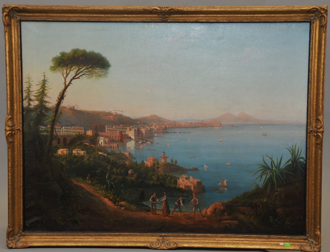 Italian school oil painting of the Bay of Naples scene,