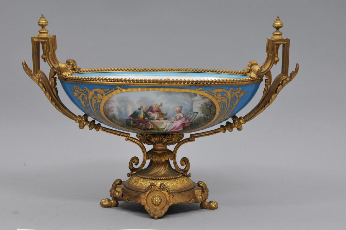 A Sevres or Sevres type bronze mounted center bowl, (1 of 15)