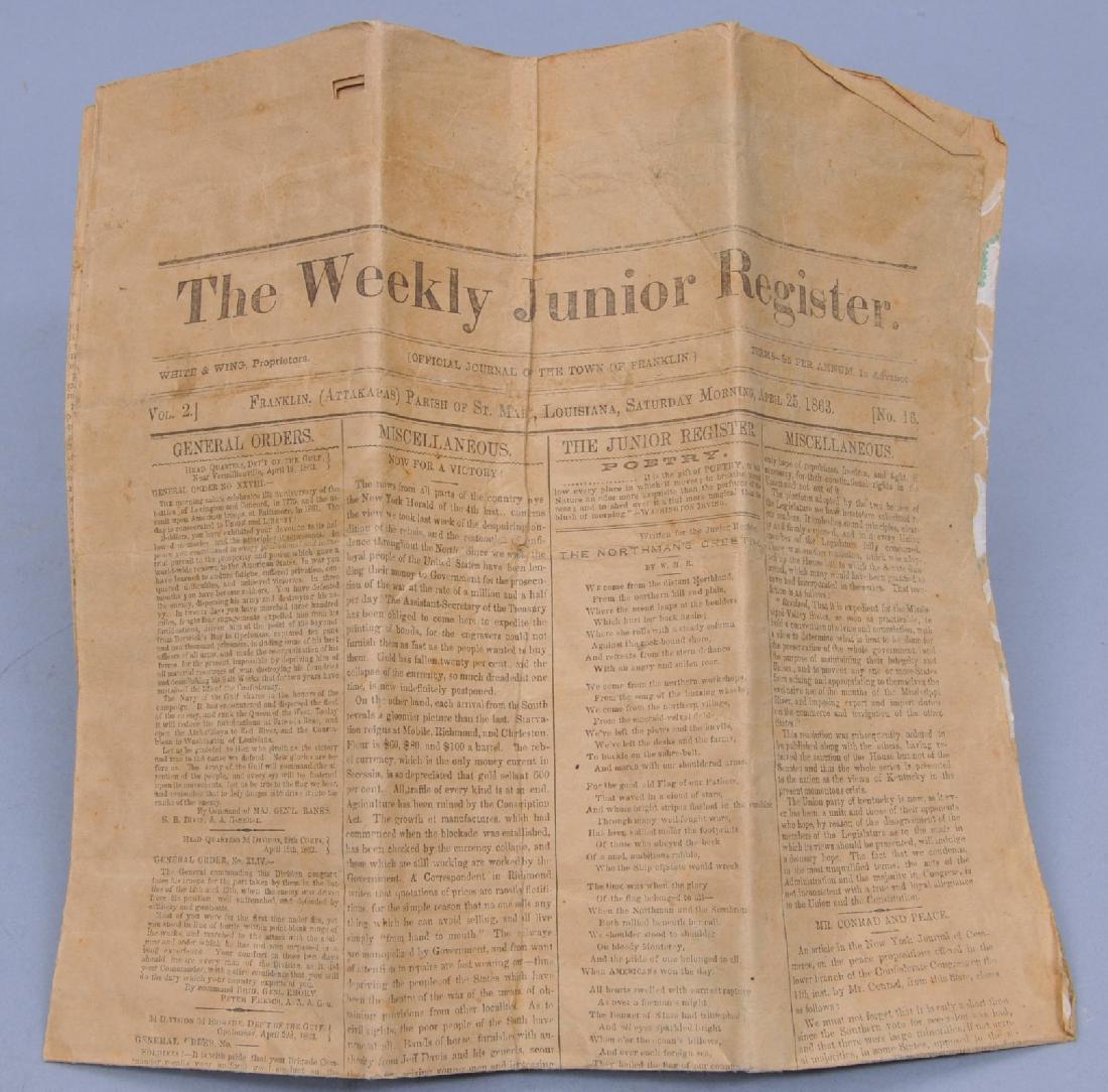 Confederate newspaper dated April 25, 1863 called The (1 of 9)