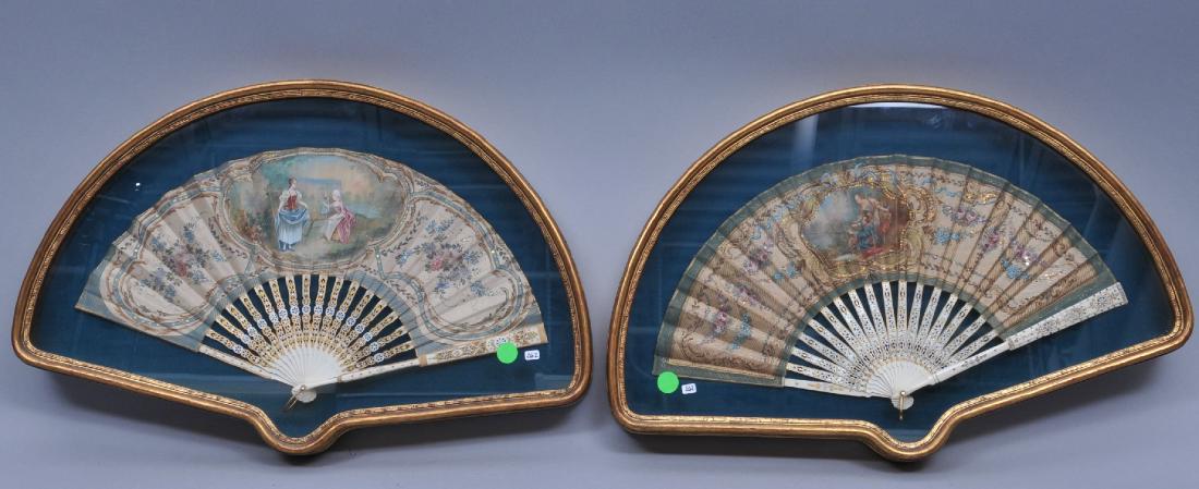 Two similar French hand painted silk ladies fans dating (1 of 9)