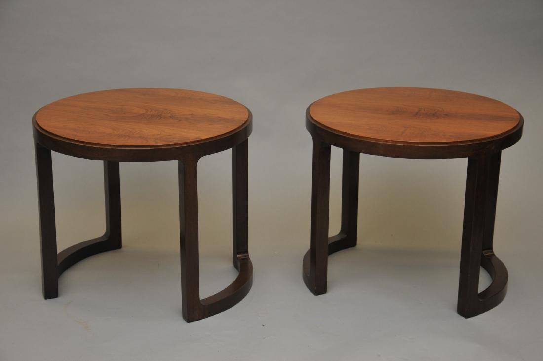 Pair of Walnut Dunbar drum tables. Having book matched (1 of 8)