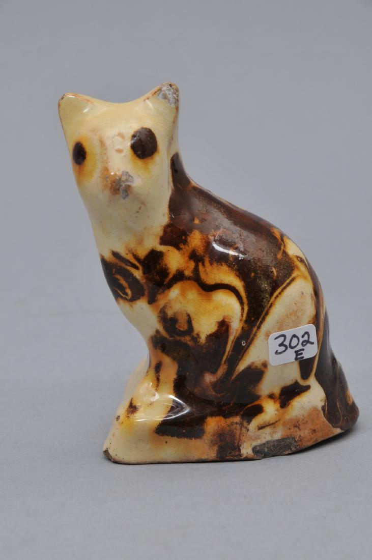 18th/19th century small Red ware decorated seated cat (1 of 5)
