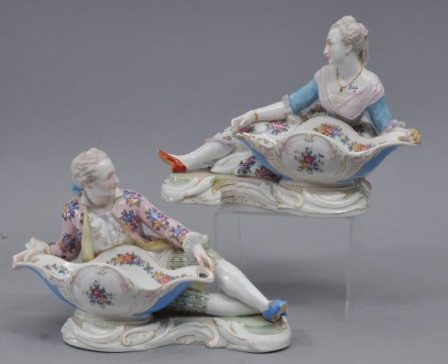 Pair of 19th century porcelain figural serving dishes. (1 of 10)