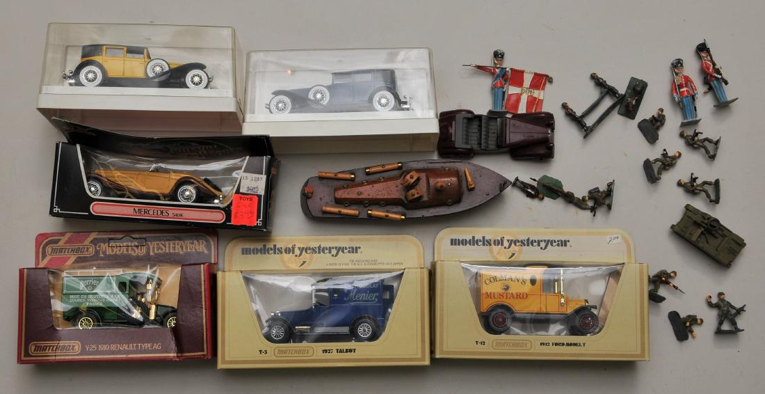 Miscellaneous Discovery Toy Lot. Includes: 15 Lead toy: Miscellaneous Discovery Toy Lot. Includes: 15 Lead toy soldiers and one lead tank. Toy Model Cars including Matchbox, Solido, Gusival and Dinky. One wooden PT-9 boat.