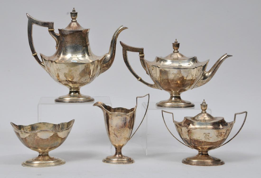 Gorham Sterling Silver five piece tea set. Coffee pot- (1 of 9)