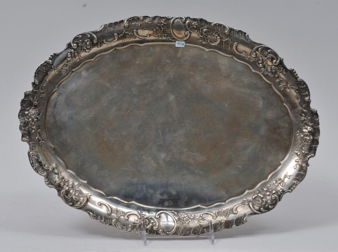 19th century Continental Silver oval tray with repousse (1 of 5)