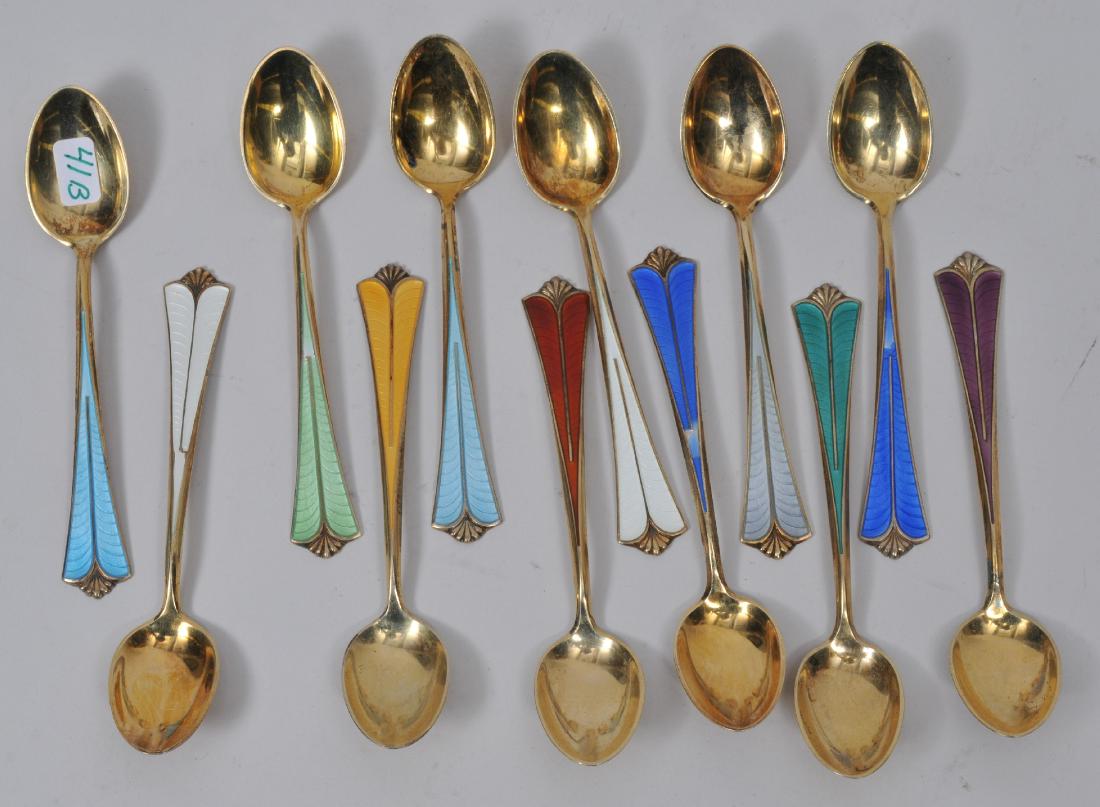 Set of 12 David Andersen Danish gilt enameled sterling (1 of 9)