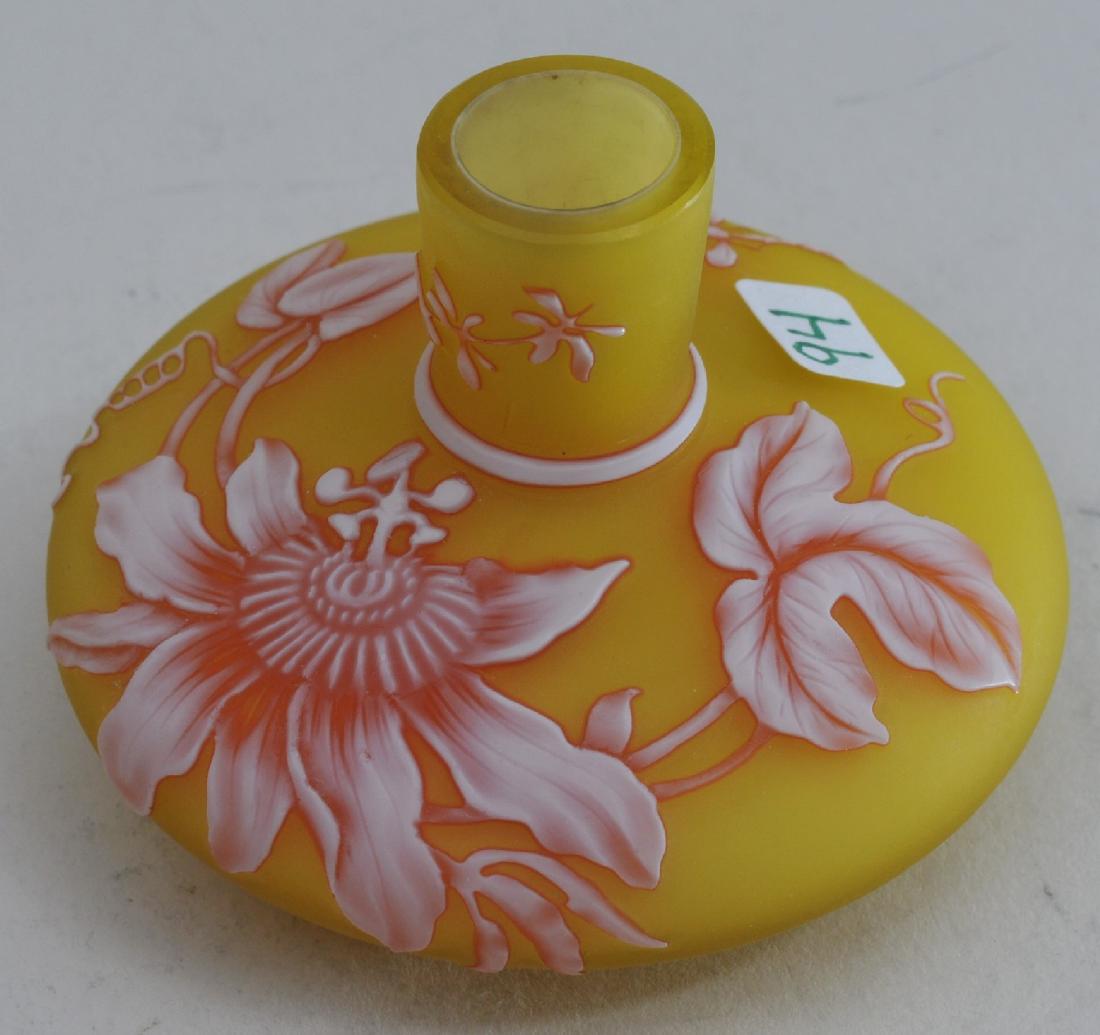 Small English Cameo glass vase. White to red on yellow (1 of 6)