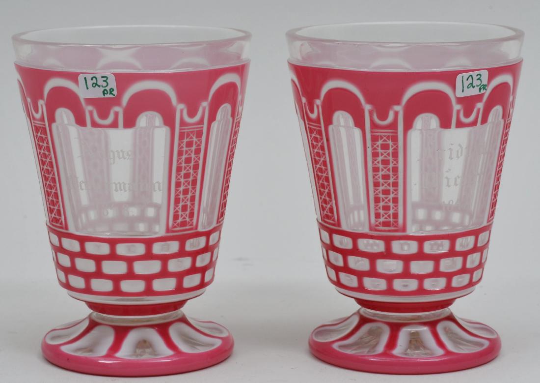 Pair of Mid 19th century Bohemian cut glass pink to (1 of 9)