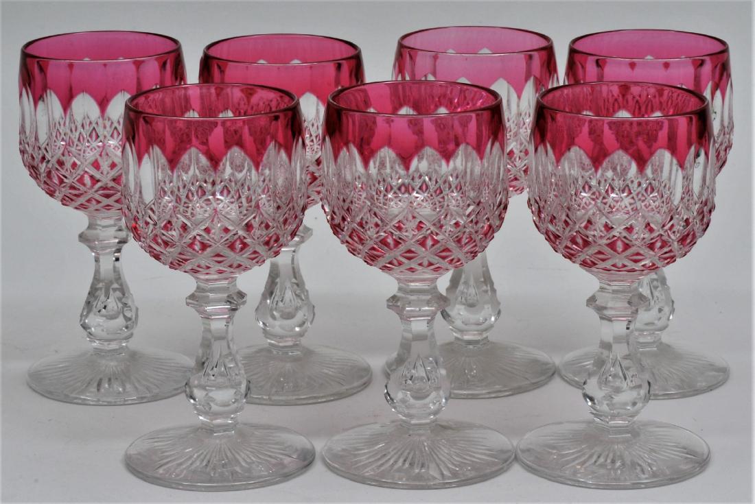 Seven antique red to clear cut glass overlay cordial (1 of 6)