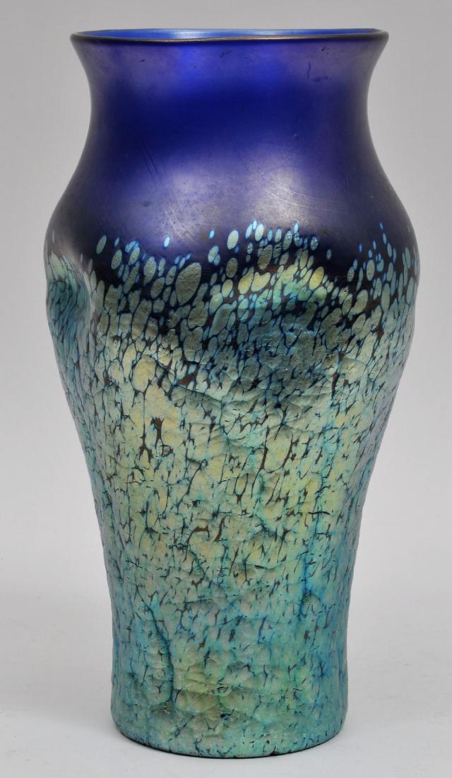 Large Loetz style cobalt blue Art Glass vase with (1 of 7)