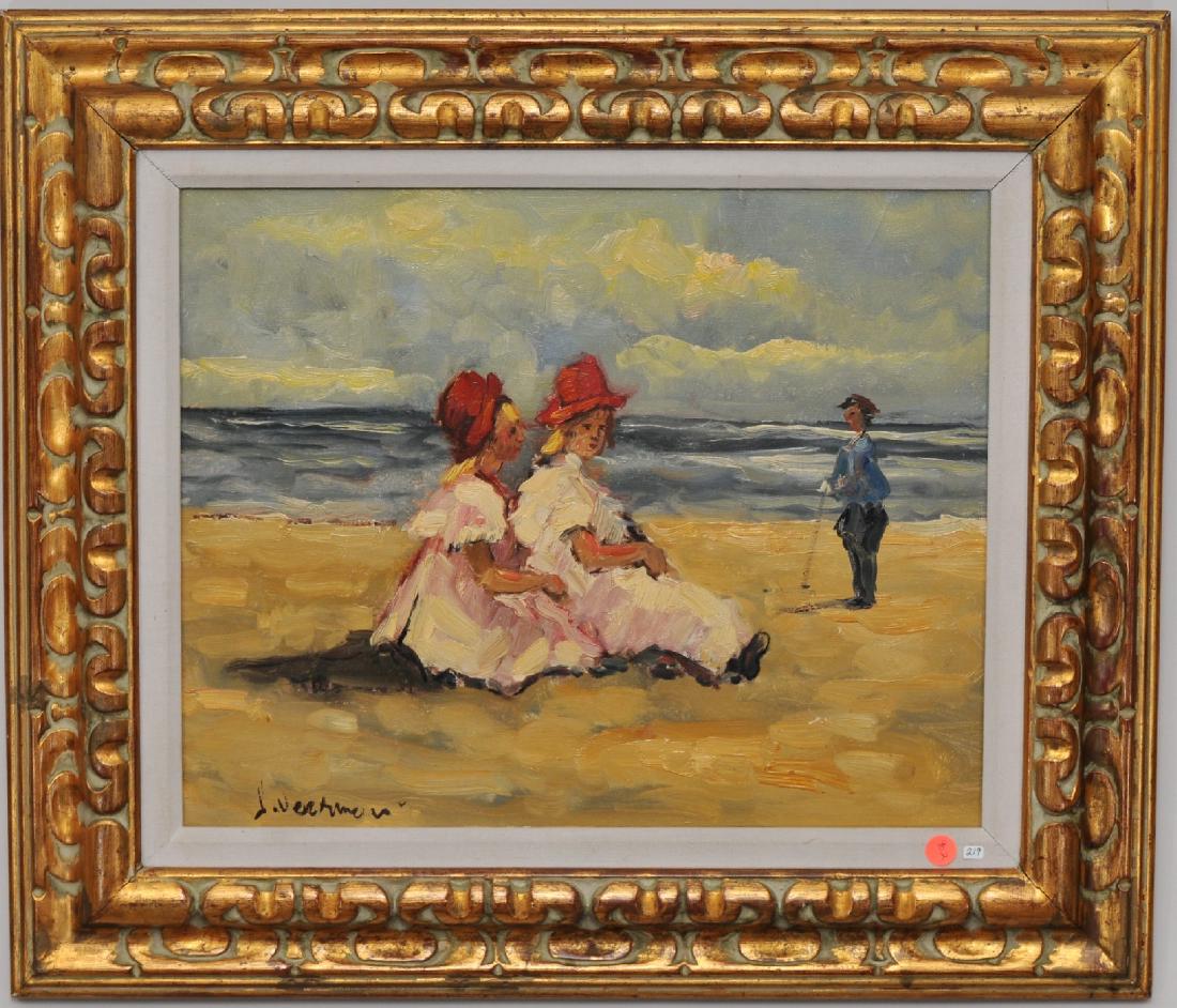 Johannes K. Veerman. Beach scene with people. Oil on (1 of 10)