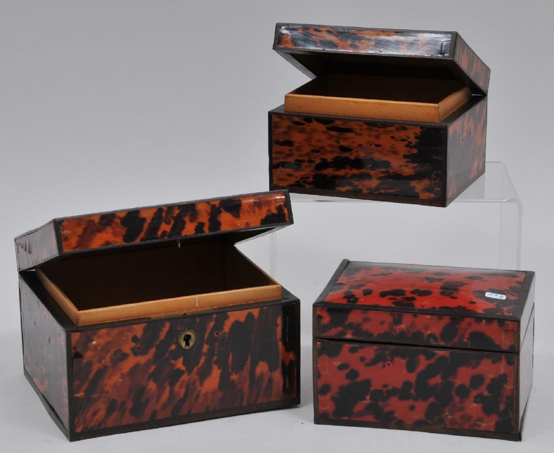 Lot of three antique Tortoise shell tea caddy boxes. (1 of 10)