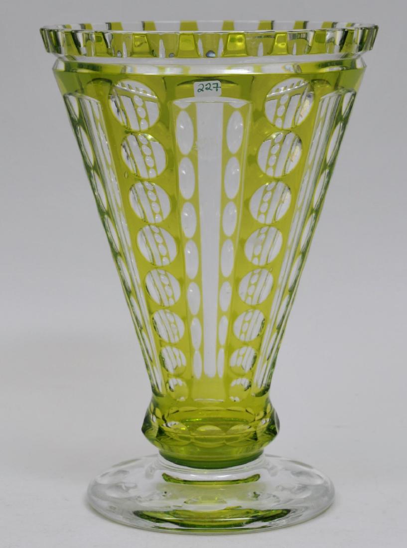 Early 20th century green cut to clear cut glass vases (1 of 6)