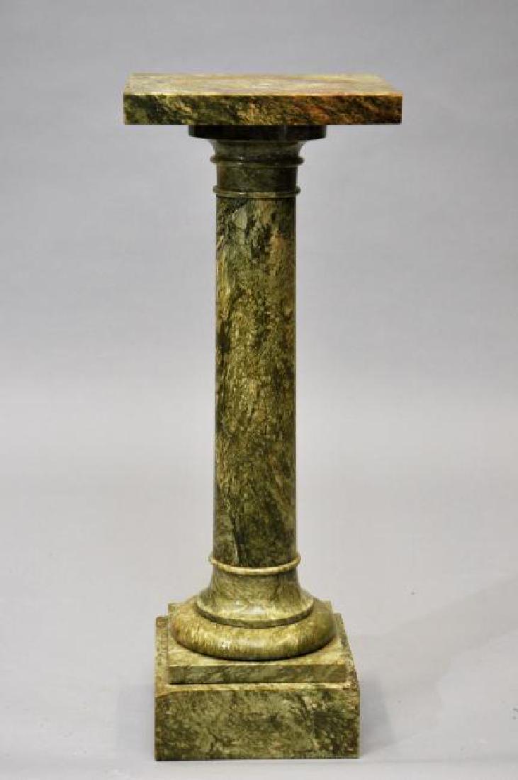 Green marble pedestal with round column and square top. (1 of 8)