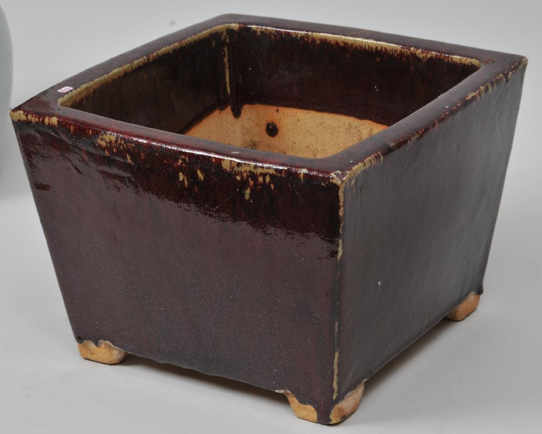 Square stoneware planter. China. Early 20th century. (1 of 6)