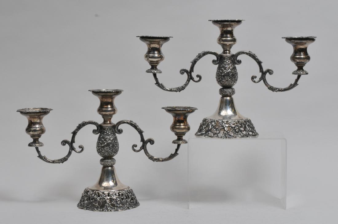 Pair of Fina Sterling silver ornate heavy three light (1 of 10)
