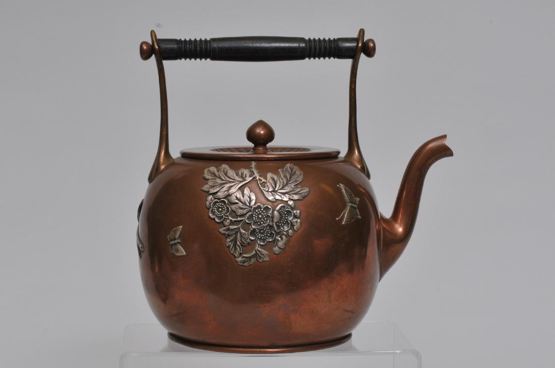 Gorham Aesthetic mixed metals teapot. Copper body with (1 of 9)