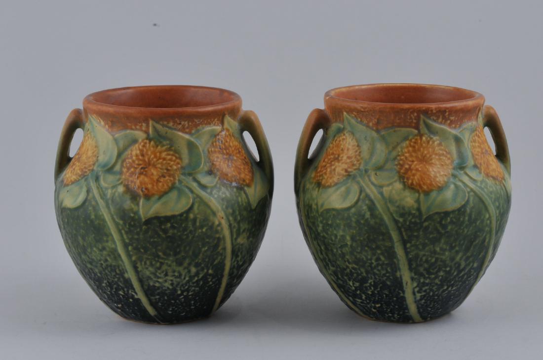 Pair of Roseville Art Pottery vases. Sunflower pattern (1 of 8)