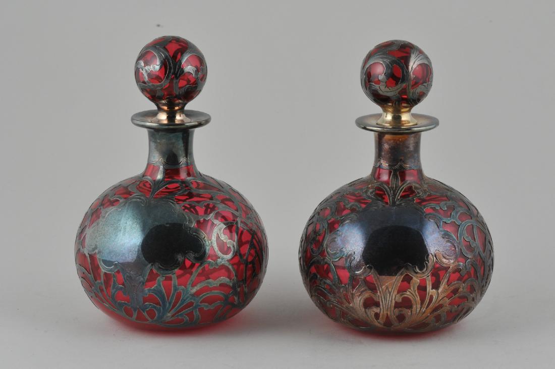 Fine pair of large Ruby glass sterling silver overlay (1 of 7)