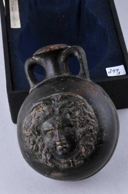 Ancient Sardes pottery two handled bottle with raised (1 of 9)