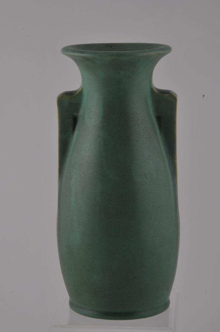 Teco Pottery vase. Closed double buttress handles. Semi (1 of 6)