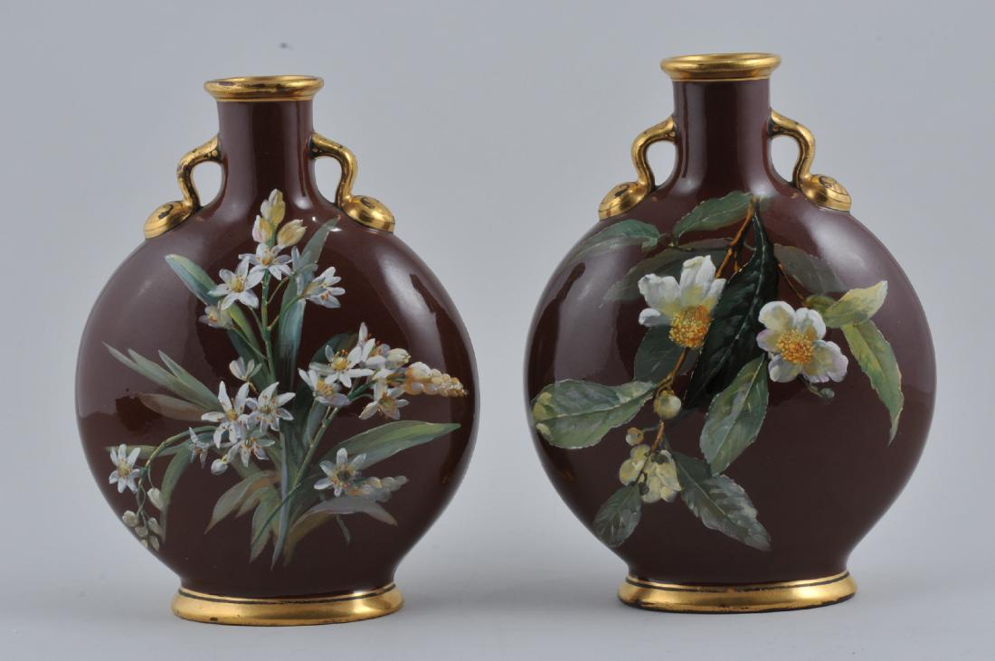 Pair of Minton ceramic cabinet vases with brown ground (1 of 11)
